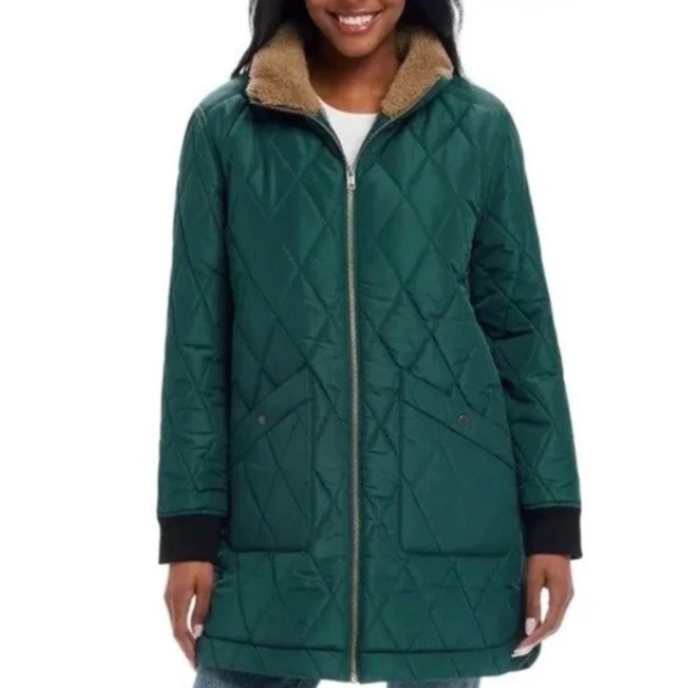 Weatherproof Vintage Green Quilted Sherpa Lined Walker Jacket Coat Women S NEW